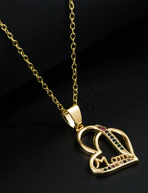 Fashion Drill On Both Sides Copper Gold Plated Zirconium Heart Mom Necklace