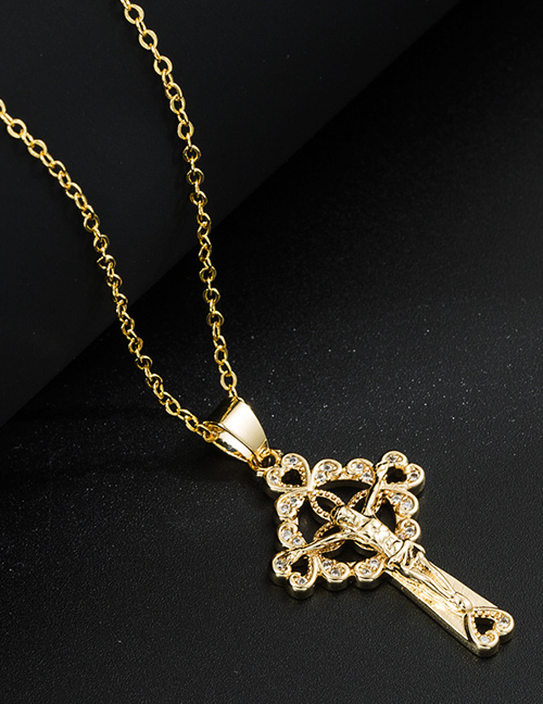 Fashion Our Lady Of The Round Diamonds Brass Gold Plated Diamond Cross Necklace