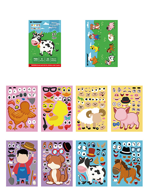 Fashion Sw Cartoon Farm Medium Suit Children's Cartoon Farm Animal Expression Farm Sticker