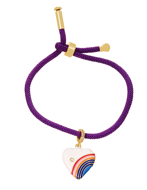 Fashion Purple-2 Bronze Zircon Drop Oil Heart Rainbow Braided Bracelet
