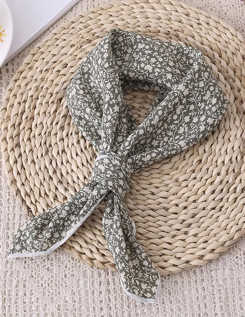 Fashion Pea Green Color Cotton And Linen Print Knotted Silk Scarf