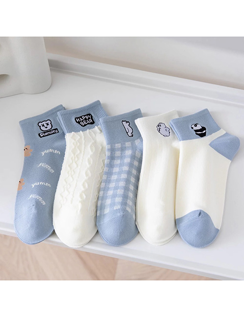 Fashion 5 Pairs Bear Letter Embroidered Socks