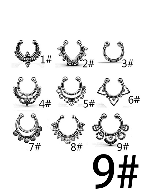 Fashion Black 9# Nose Chain Stainless Steel U-shaped Chain Piercing Nose Ring