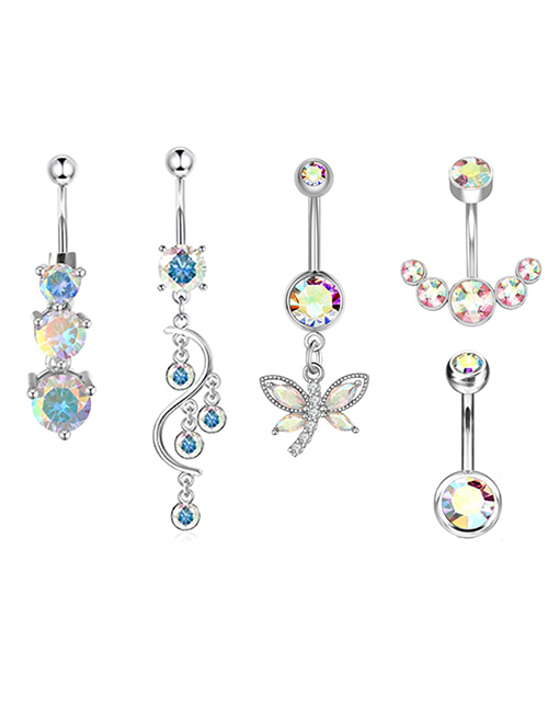 Fashion Color 5-piece set (price for 5) Titanium Steel Diamond Butterfly Piercing Navel Nails