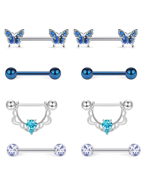 Fashion Set of 6 (the price of 3 sets Titanium Steel Inlaid Zirconium Butterfly Geometric Piercing Breast Nails