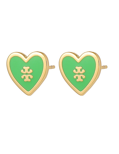 Fashion Green Copper Drop Oil Love Stud Earrings
