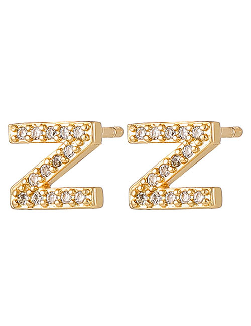 Fashion Z Copper Inlaid Zirconium 26 Letter Stud Earrings