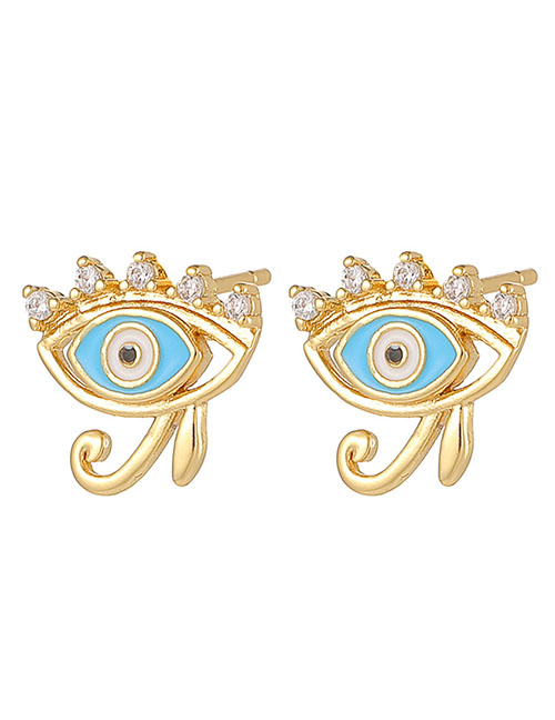 Fashion Blue Bronze Zirconium Geometric Eye Stud Earrings