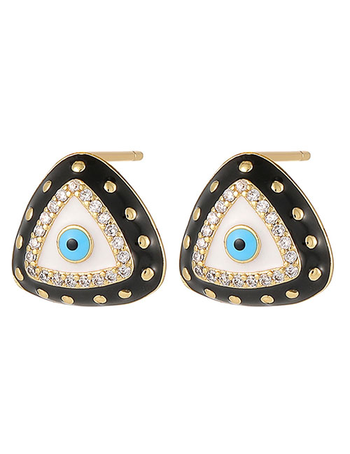 Fashion Black Bronze Diamond Drop Oil Eye Triangle Stud Earrings