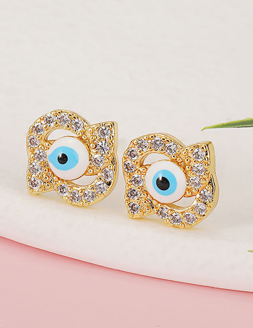 Fashion White Bronze Diamond Drop Oil Eye Geometric Stud Earrings