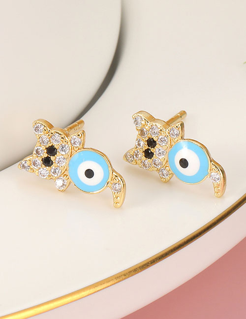 Fashion B Bronze Diamond Drop Oil Eye Cat Stud Earrings