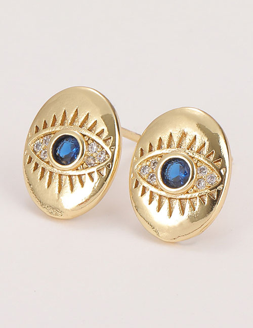 Fashion Blue Bronze Zirconium Eye Stud Earrings