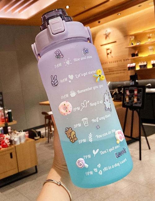 Fashion Gradient Purple And Blue + Random Stickers + Random Accessories Large Capacity Graduated Sippy Cup Jug