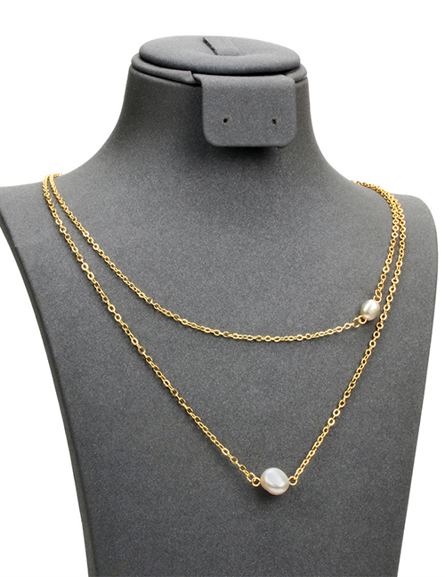 Fashion Gold Color Copper Gold Plated Pearl Double Necklace