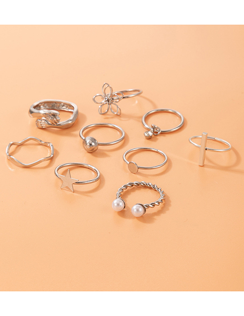 Fashion Silver Color Alloy Geometric Flower Wavy Pentagram Ring Set