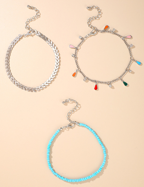 Fashion Color Alloy Aircraft Chain Diamond Tassel Rice Beads Beaded Bracelet Set