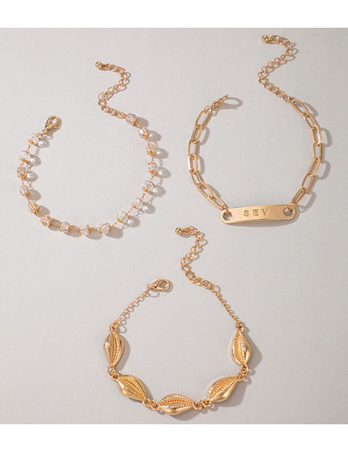 Fashion Gold Color Alloy Crystal Beaded Shell Bracelet Set
