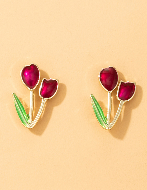Fashion Gold Color Alloy Drip Oil Tulip Earrings