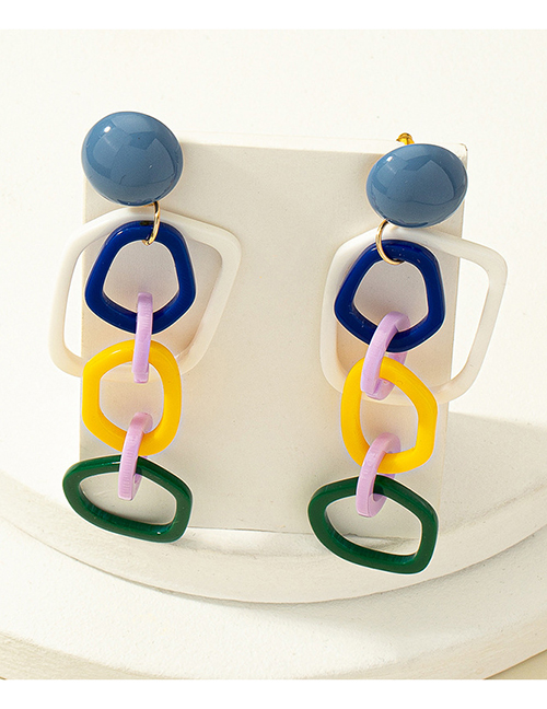 Fashion Color Acrylic Geometric Contrast Chain Drop Earrings