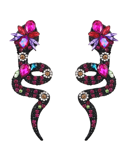 Fashion Red Alloy Diamond Snake Stud Earrings