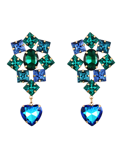 Fashion Blue Alloy Diamond Heart Geometric Stud Earrings