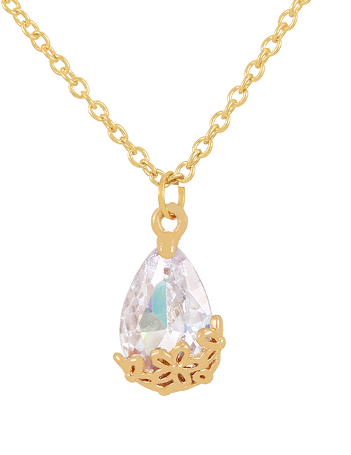 Fashion White Alloy Diamond Pattern Waterdrop Pendant Necklace