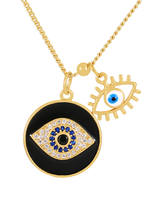 Fashion Black Bronze Zircon Drop Oil Devil's Eye Pendant Necklace