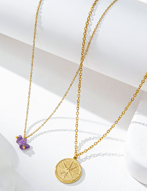 Fashion Gold Titanium Steel Geometric Gravel Star Medal Necklace Set