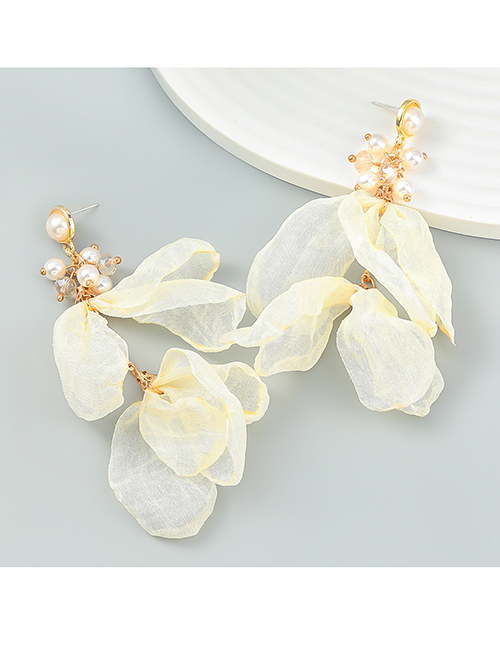 Fashion Beige Fabric Pearl Flower Earrings