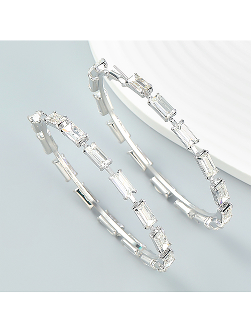 Fashion Silver Alloy Set Square Diamond Round Earrings