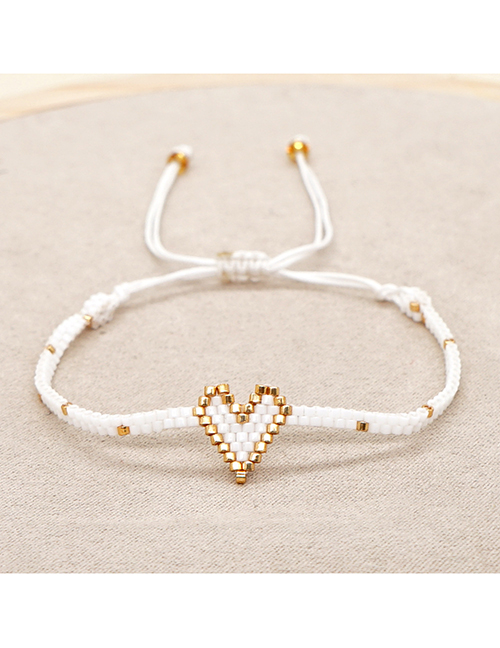 Fashion White Rice Bead Braided Heart Bracelet