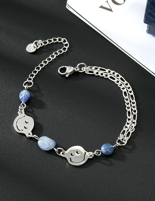 Fashion Smiley Face Bracelet Titanium Smiley Blue Stone Splicing Chain Bracelet