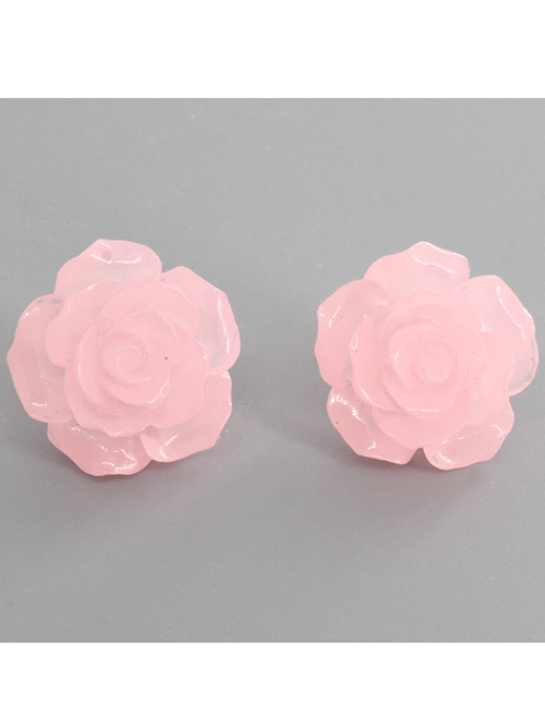 Fashion Pink Flower Resin Rose Stud Earrings
