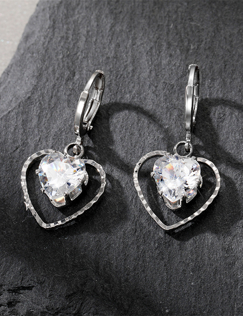 Fashion Love Ear Buckle Geometric Diamond Heart Earrings
