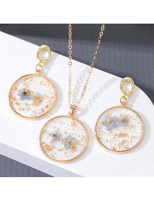 Fashion Suit Resin Inset Gold Foil Dried Flower Round Stud Necklace Set