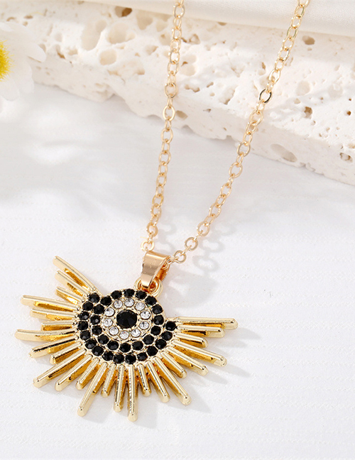 Fashion Black Diamond Flower Necklace Alloy Diamond Sun Necklace