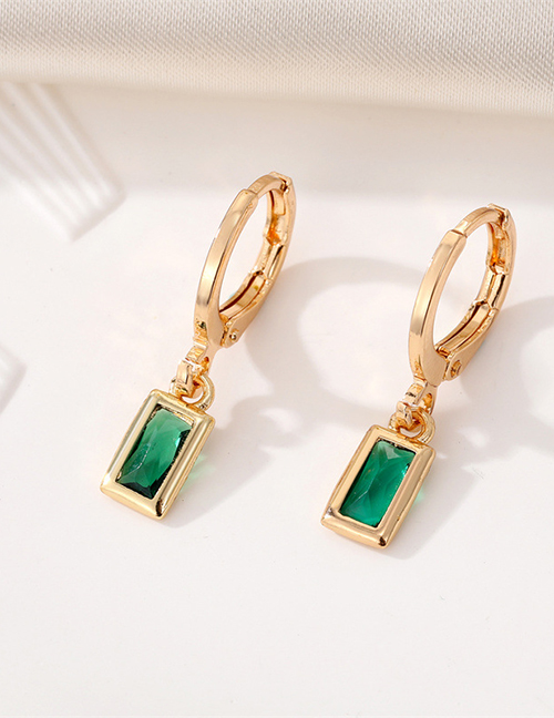 Fashion Green Gemstone Earrings Alloy Set Square Diamond Earrings