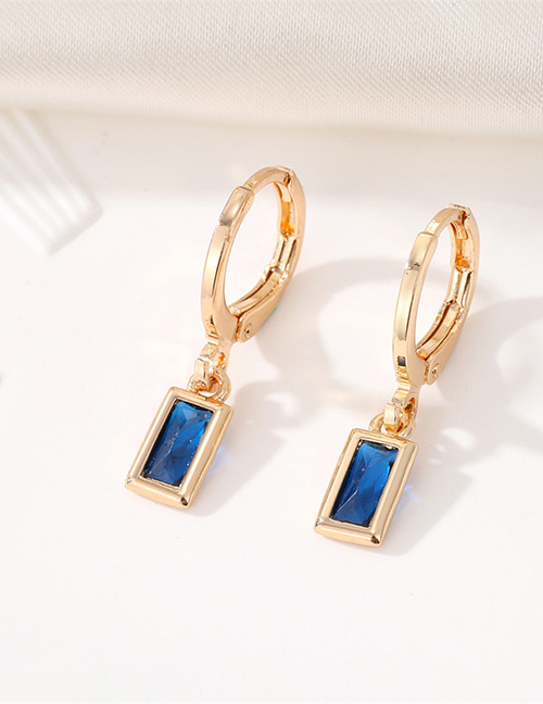 Fashion Blue Gemstone Earrings Alloy Set Square Diamond Earrings