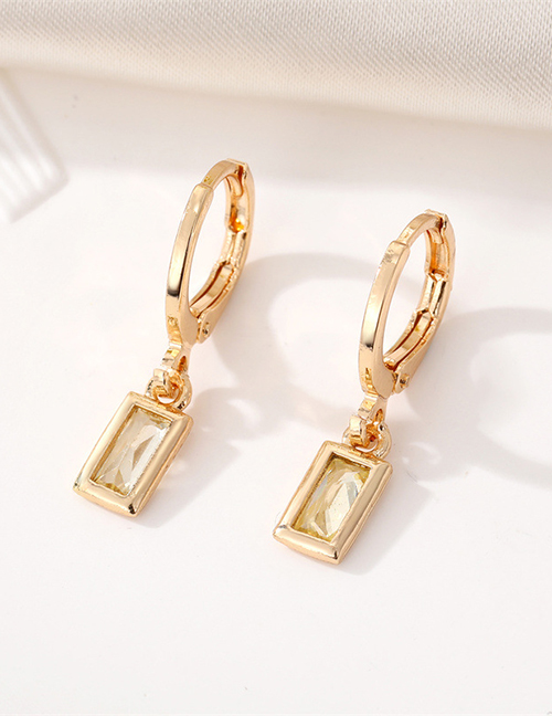 Fashion Yellow Gemstone Earrings Alloy Set Square Diamond Earrings