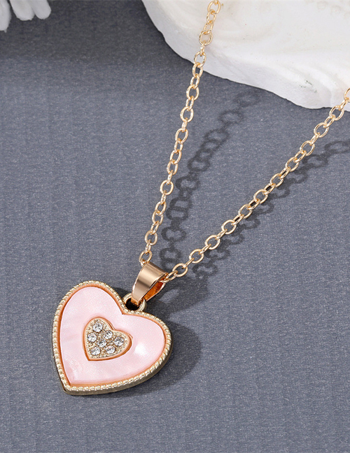 Fashion Pink Heart Resin Diamond Heart Necklace