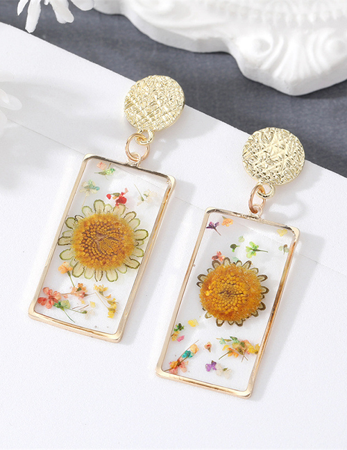Fashion Oblong Yellow Flower Resin Dried Flower Rectangle Stud Earrings
