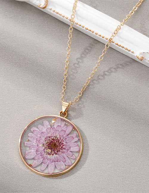 Fashion Light Purple Cosmos 2 Resin Preserved Flower Round Necklace