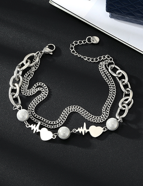 Fashion Heart Bracelet Titanium Steel Pearl Stitching Chain Ecg Bracelet