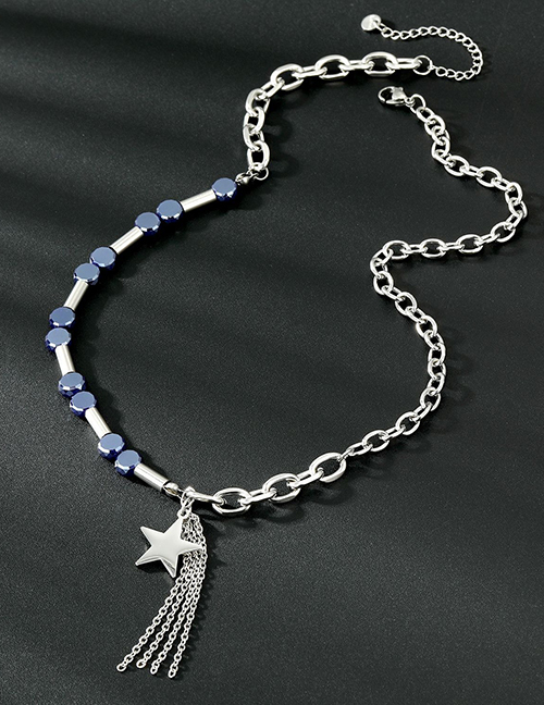 Fashion Tassel Pentagram Titanium Steel Geometric Panel Chain Star Fringe Necklace