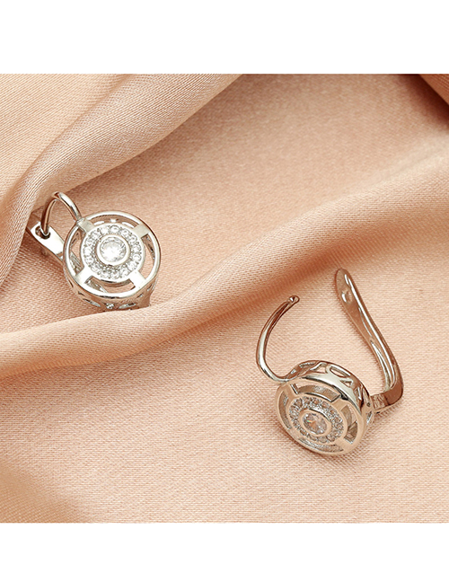 Fashion Silver Brass Inset Zirconium Round Stud Earrings