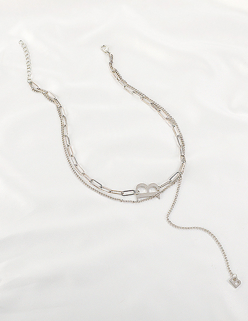 Fashion Silver Titanium Steel Geometric Letter Double Layer Chain Necklace
