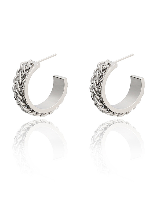 Fashion Silver Titanium Steel Geometric Chain C-hoop Earrings