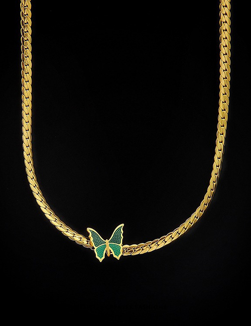 Fashion Gold Titanium Cuban Chain Butterfly Necklace