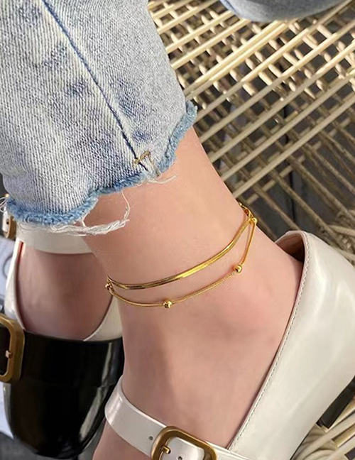 Fashion Gold Titanium Steel Snake Bone Chain Ball Chain Double Layer Anklet