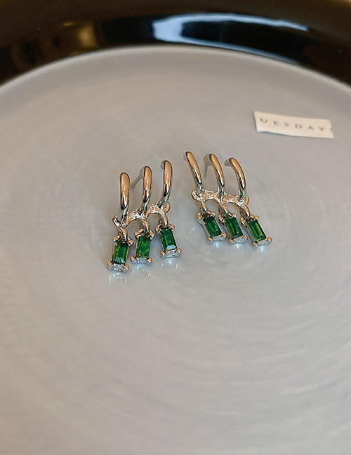 Fashion Silver Alloy Set Zirconium Geometric Multilayer Stud Earrings